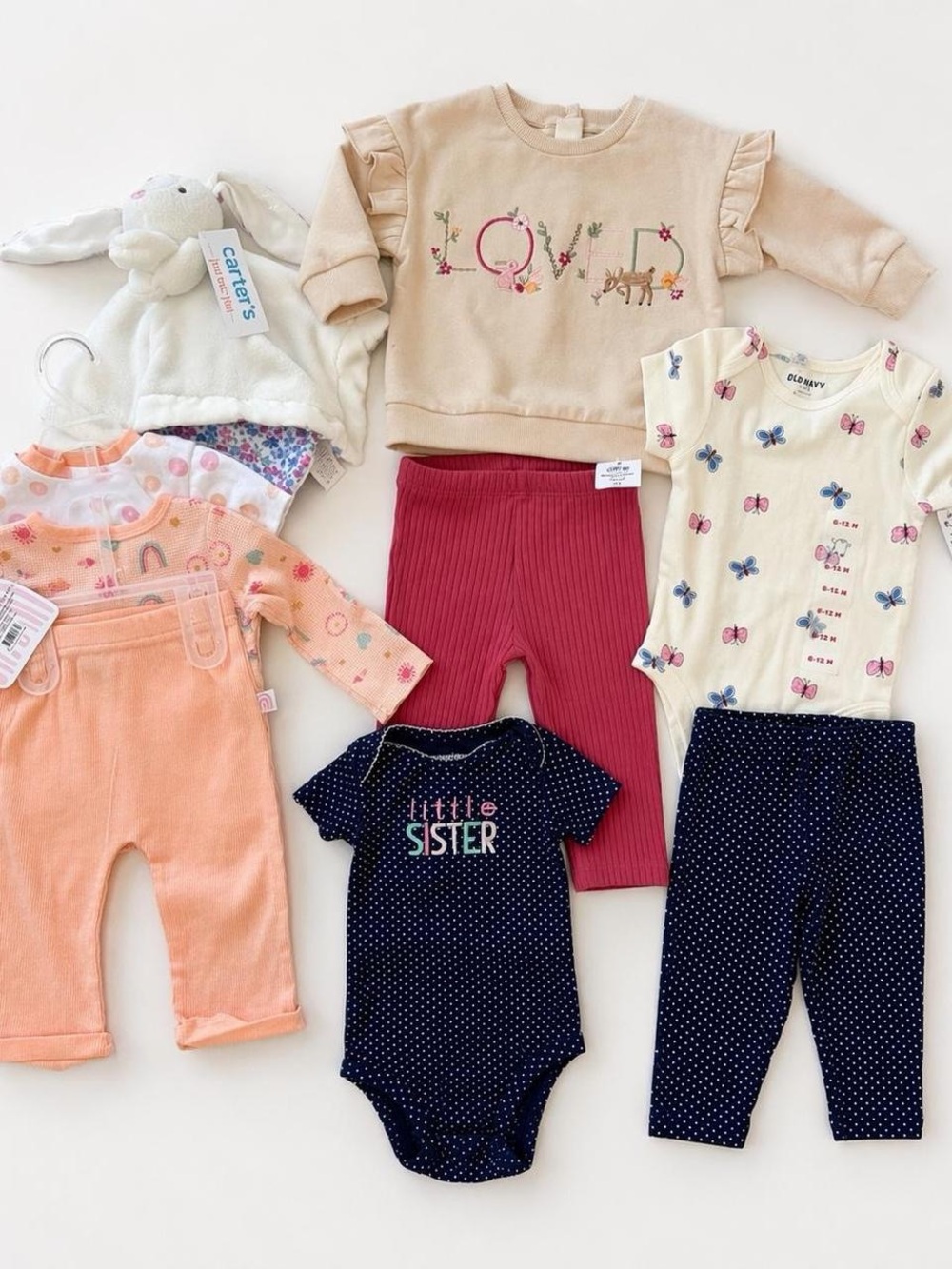 NWT 15 piece Little Me + Carter’s + Old Navy Baby Girl Bundle 6–9M 9–12M Sets